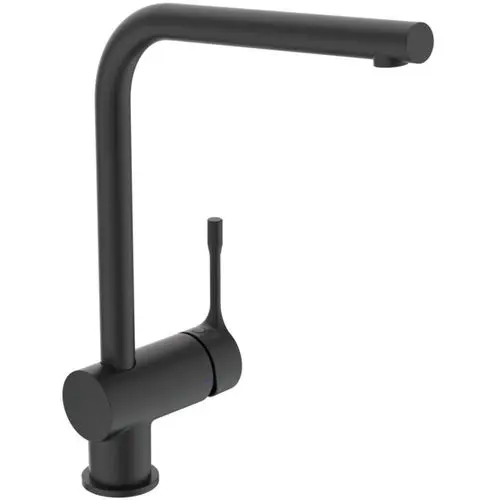 Küchenarmatur in Silk Black von Ideal Standard mit hohem Auslauf und einem seitlichen Hebel für die Wasserbedienung. Modernes Design ohne sichtbare Elemente.